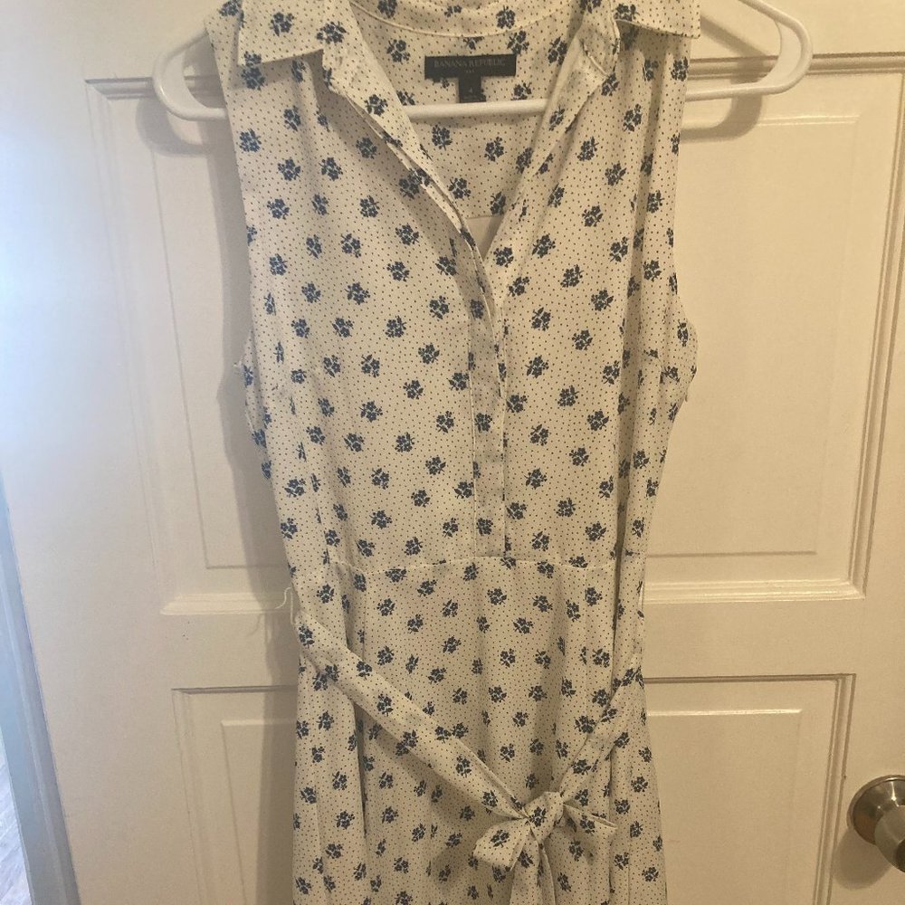 Banana Republic Factory White and Blue Floral Dress Women's Size 4